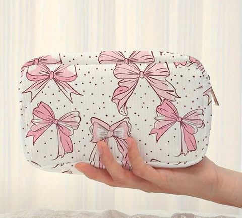 Pink Bow Print Cosmetic Bag