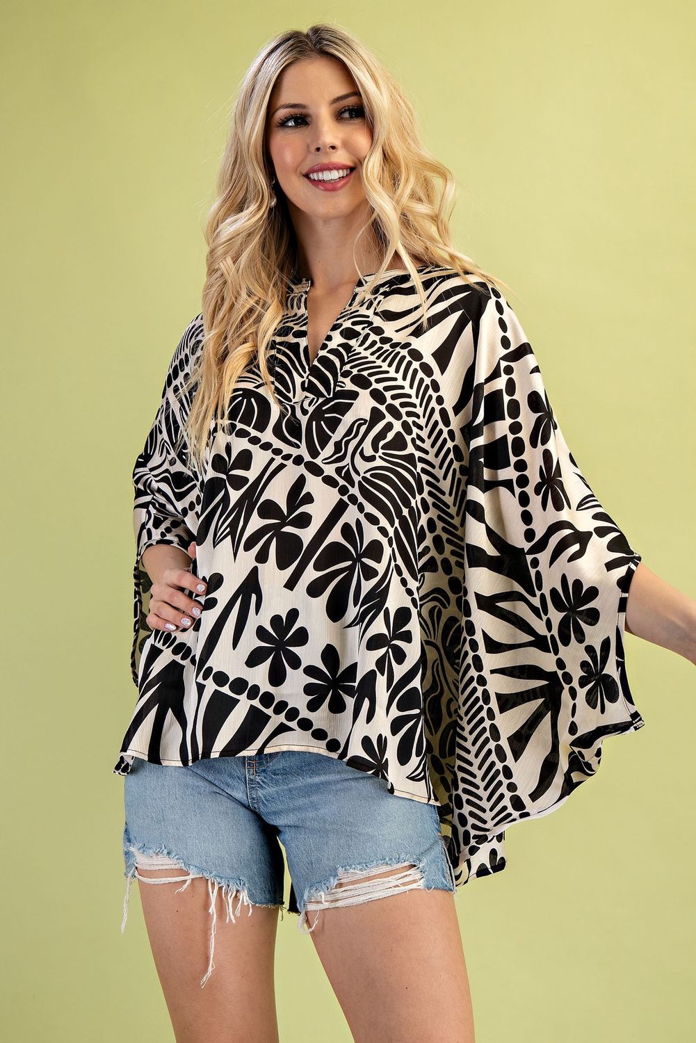 Printed Silky V-Neck Top