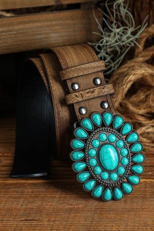 Western Turquoise Decor Retro Wide Belt