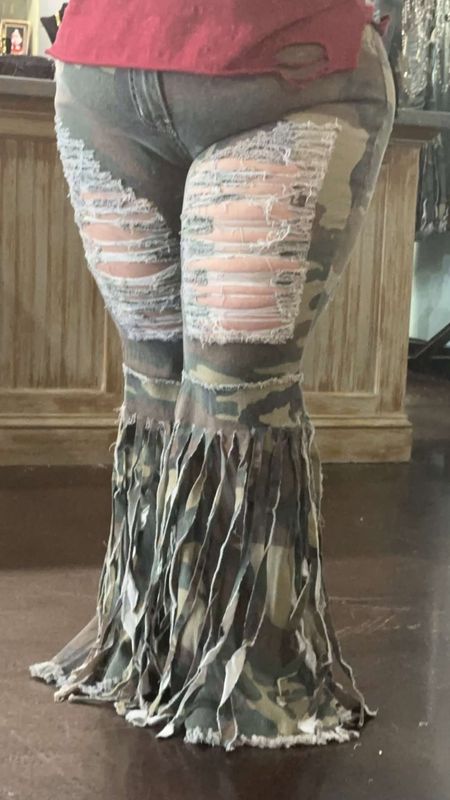 Camo Stretch Frayed Jeans