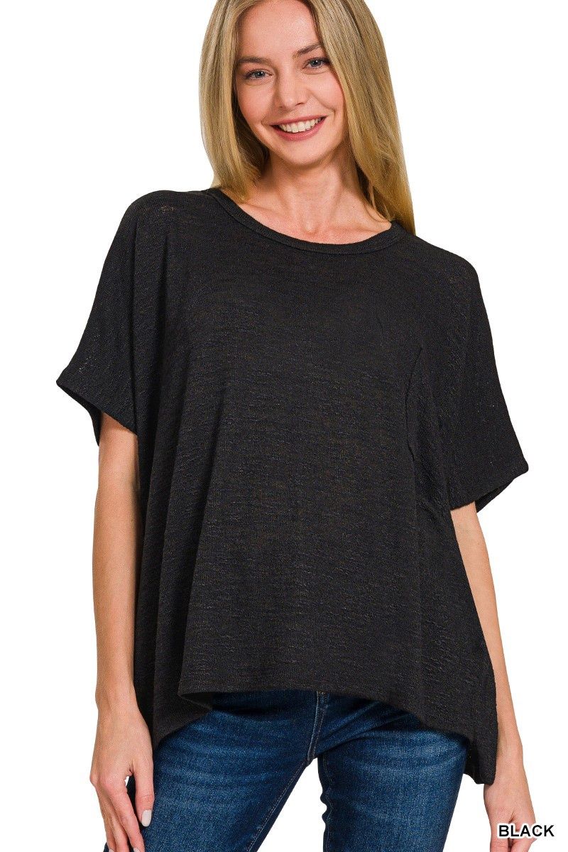 Oversized Slub Hacci Top With Pocket