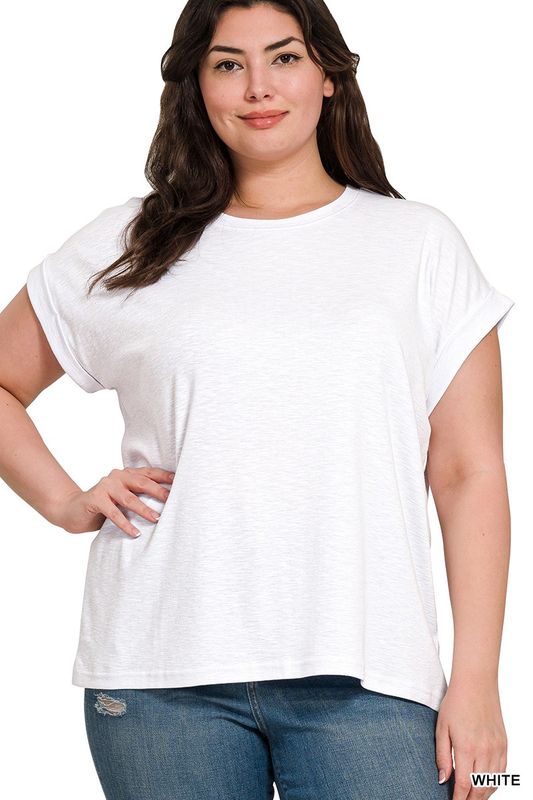 Plus Cotton Modal Slub Rolled Sleeve Tee