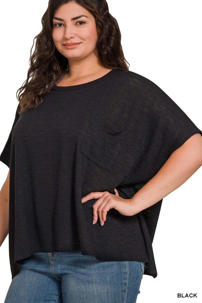 Plus Oversized Slub Hacci Top With Pocket