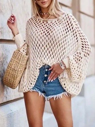Solid Color Crew Neck Cutout