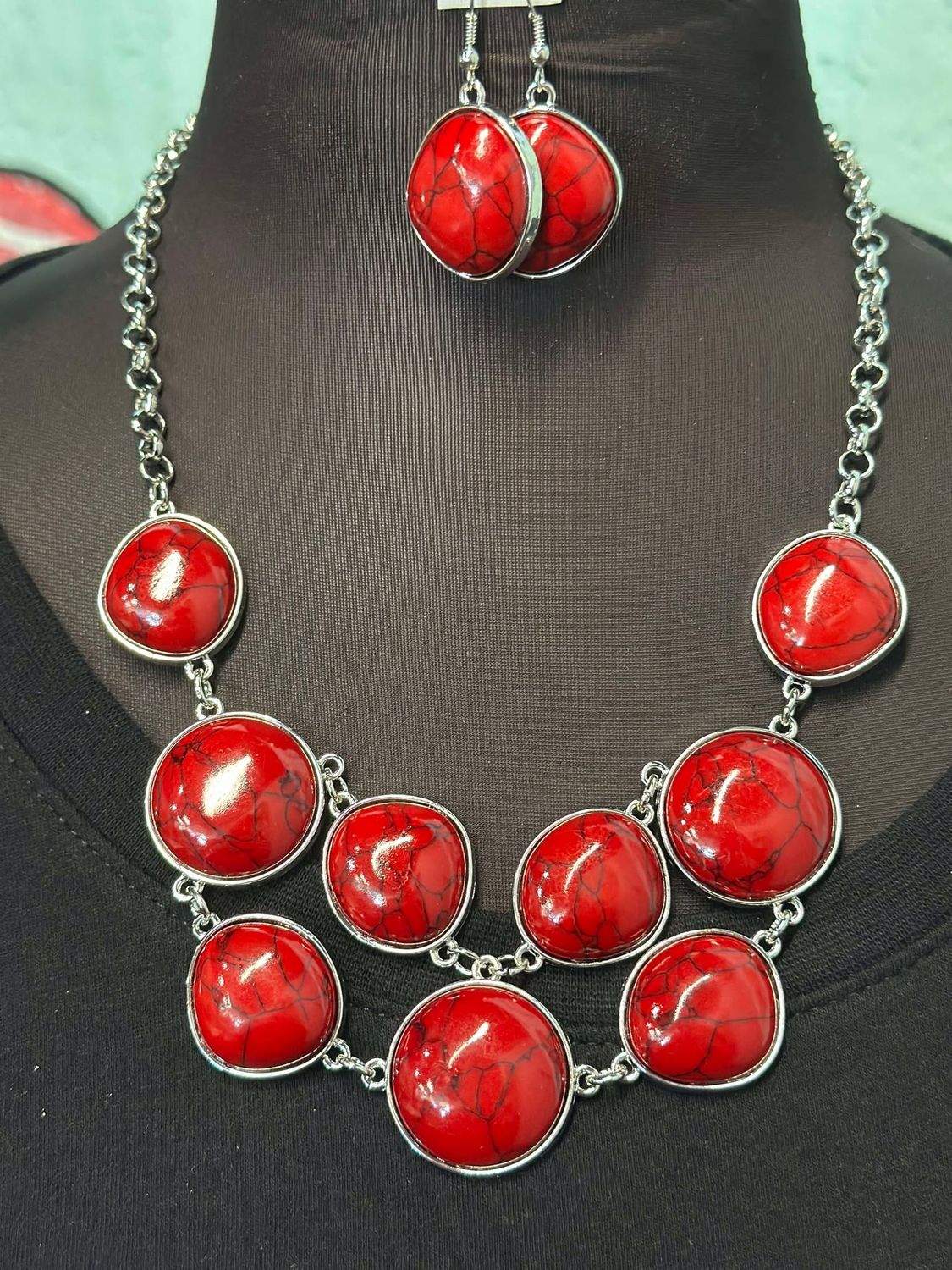 Red Stone Necklace/Earring Set