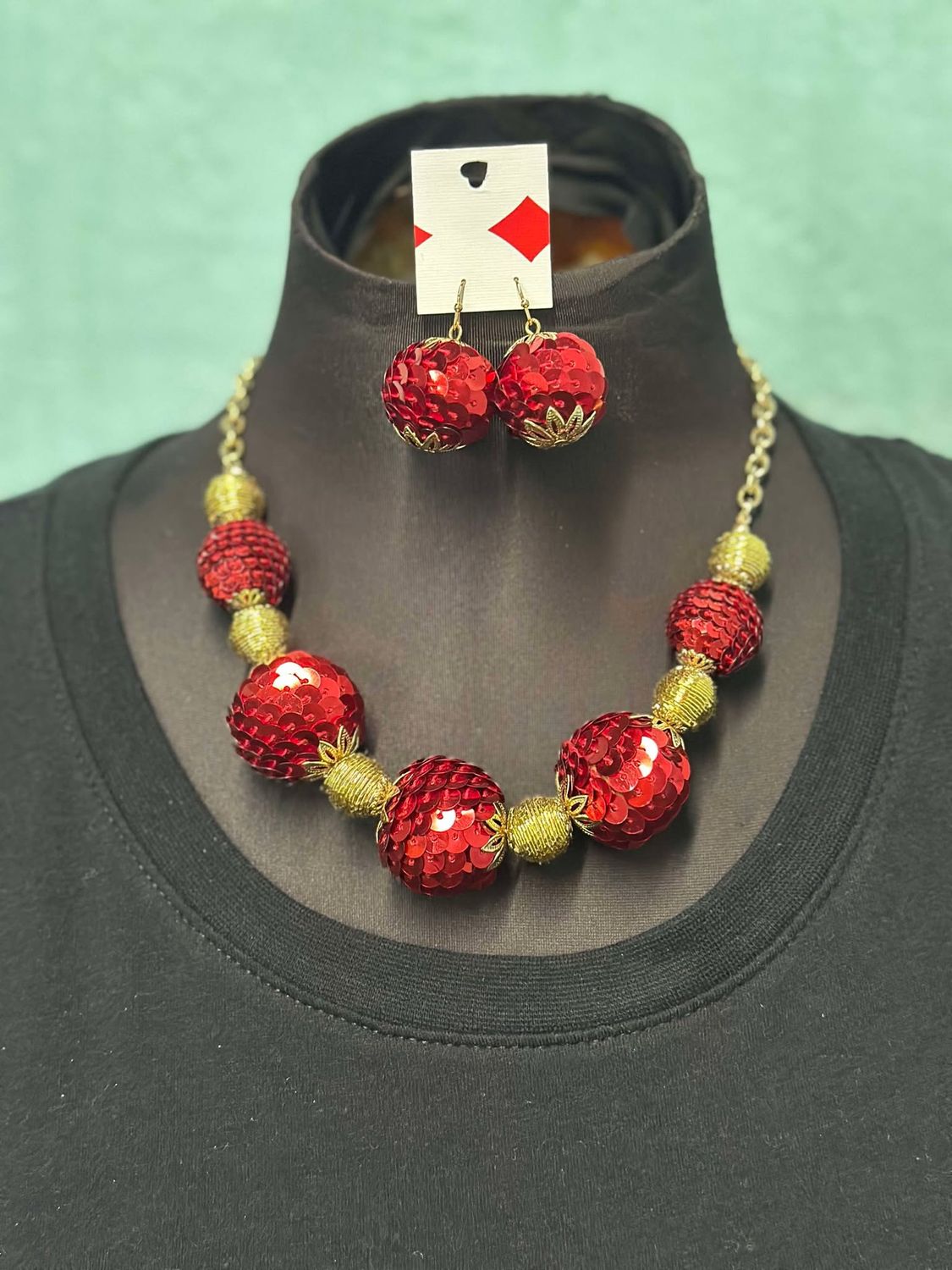 Red and Gold Necklace/Earring Set