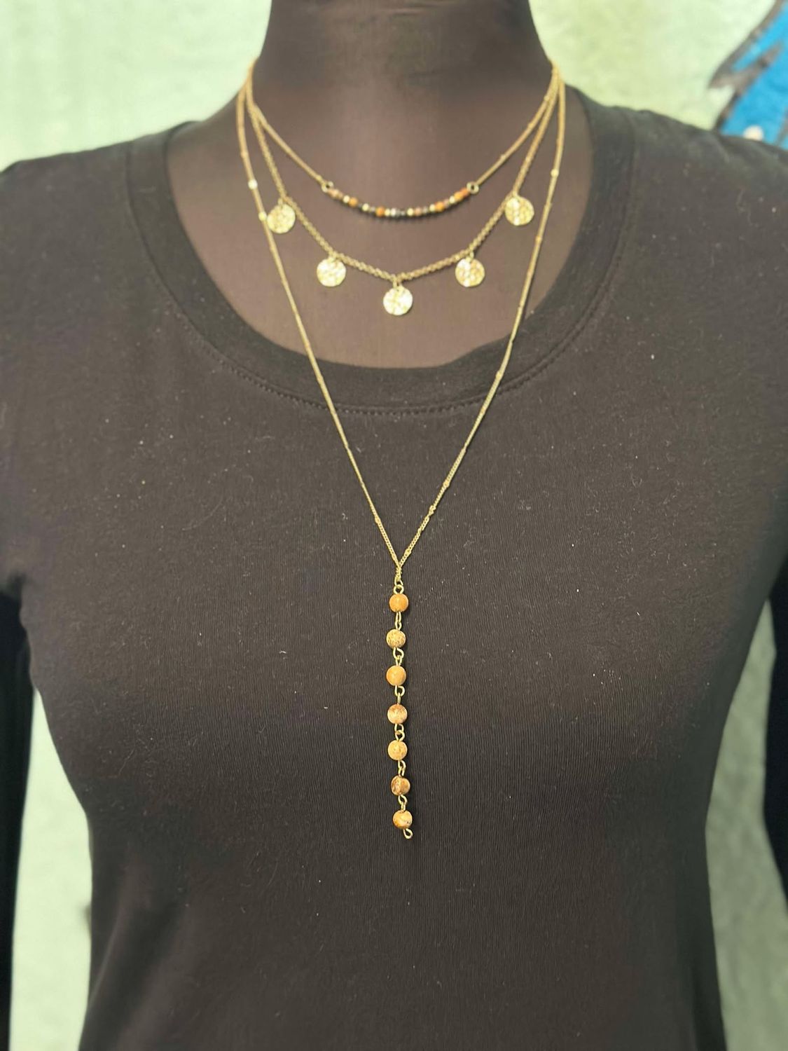 Triple Stack Gold Beaded Necklace