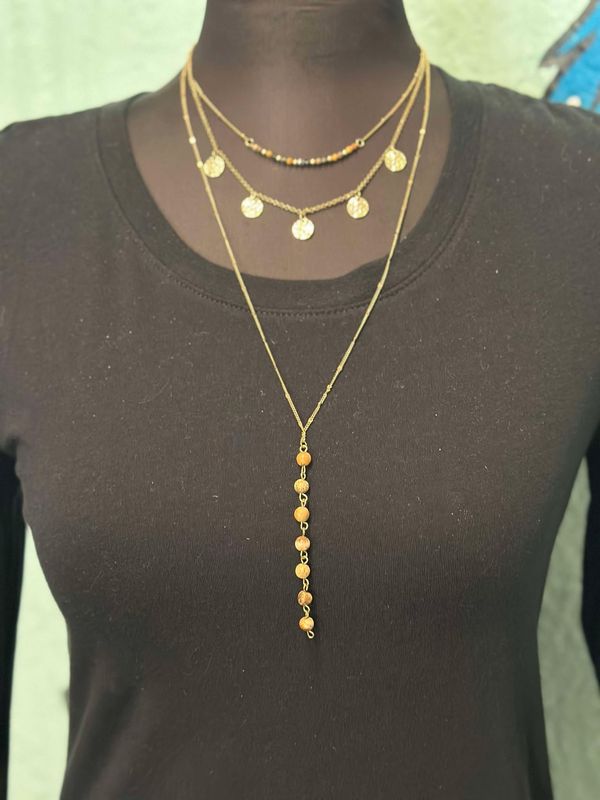 Triple Stack Gold Beaded Necklace