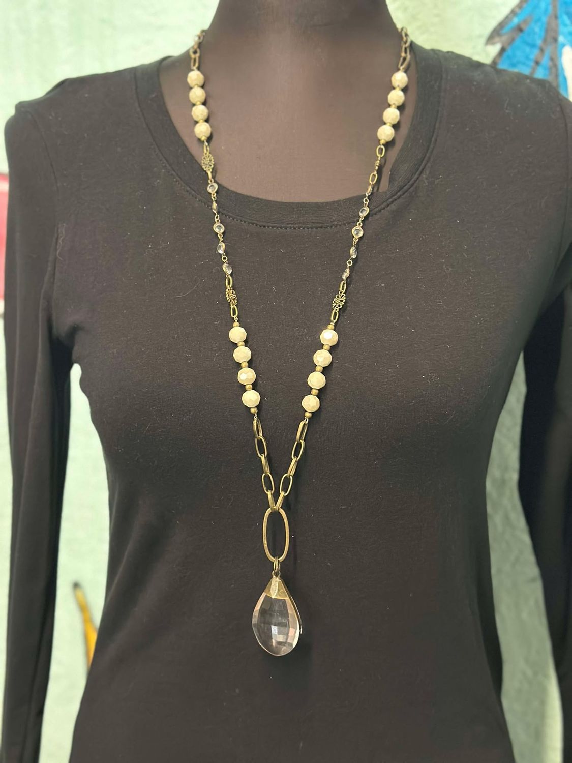 Multi Beaded Necklace with Large Crystal
