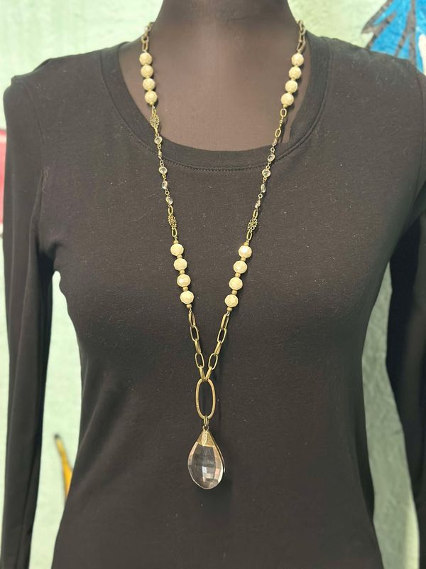 Multi Beaded Necklace with Large Crystal