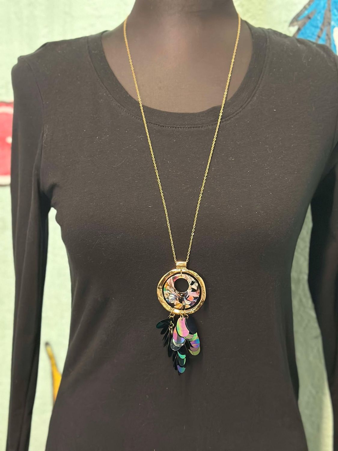 Gold Chain Necklace with Iridescent Mermaid details