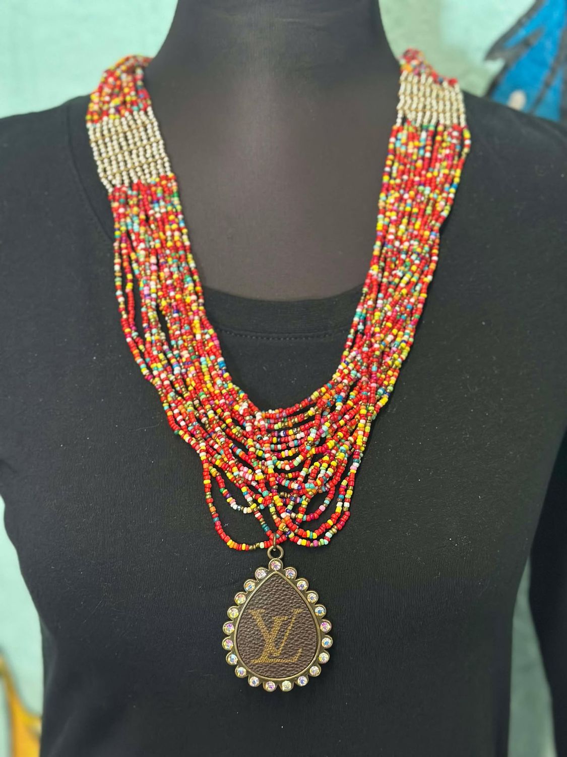 KIG Multi Strand Colorful Teardrop Pendant