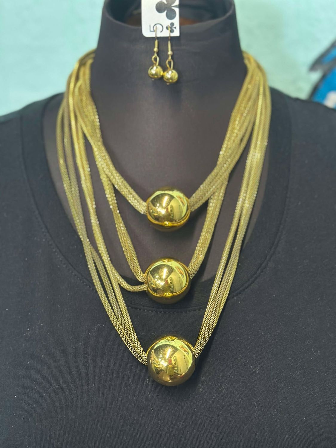 Multi Layer Gold Ball Necklace/Earring Set