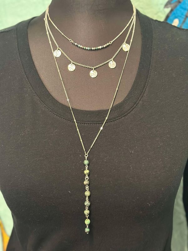 Triple Stack Silver Beaded Necklace