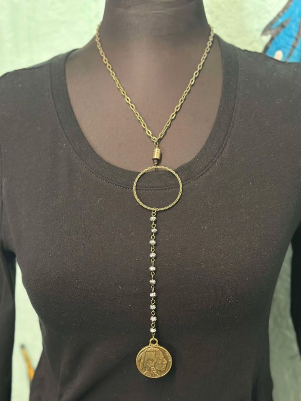 Bronze Necklace with Buffalo Nickel Drop