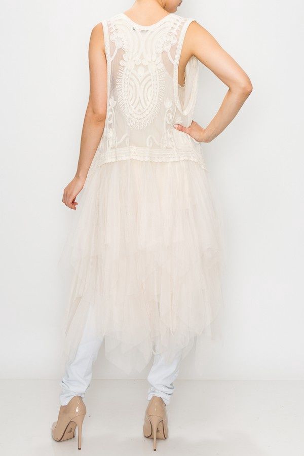 Crochet Vest With Mesh Layers, Color: Natural, Size: S/M