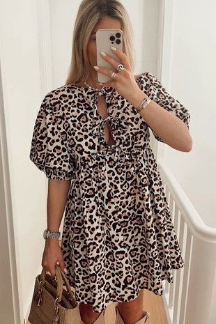 Chic Puff Sleevless Lace - Up Round Neck A-Line Dress