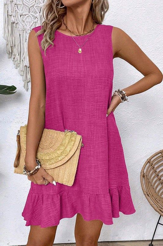 Sleeveless Knot Backless Ruffle Hem Mini Dress