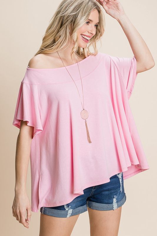 Plus Size Solid Basic Boatneck Top