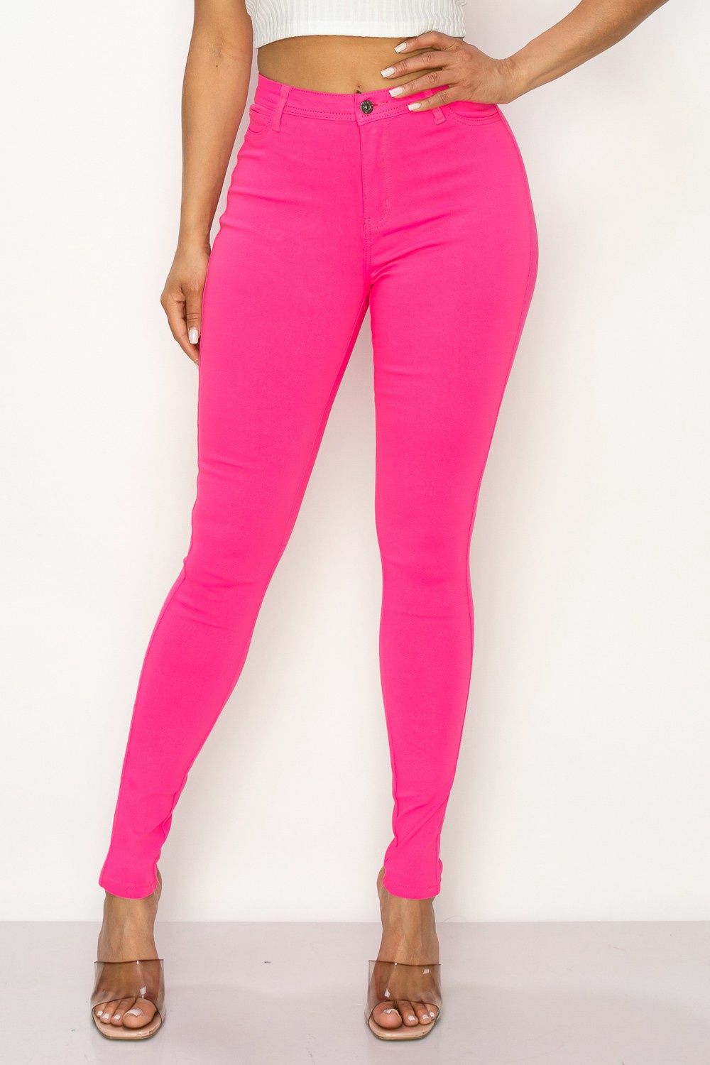 High Waisted Colored Super Stretch Skinny Jeans Pink