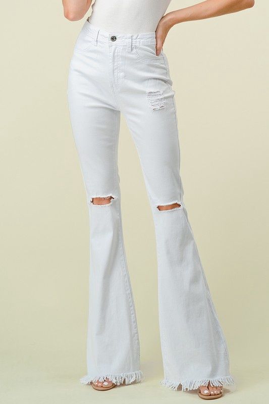 Womens Bell Bottom Jeans With Distressed White