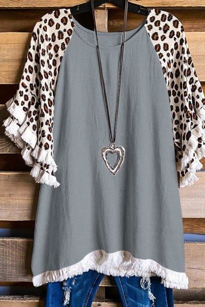 Round Neck Lace Ruffle Sleeve T-Shirt, Size: Small, Color: Gray