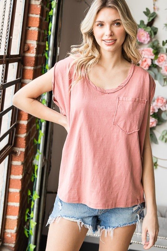 Washed Front Pocket Oversized, Color: pink, Size: Small