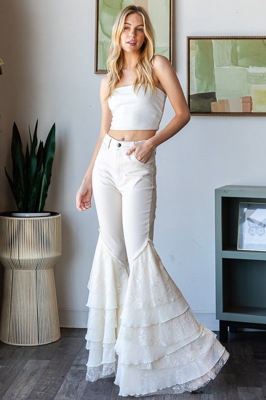 Multi Layer Lace Flare Off White