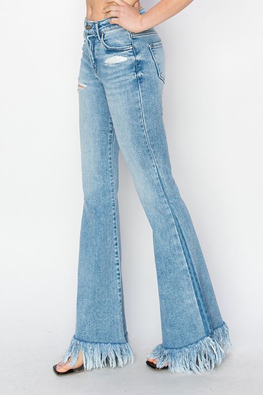 Med Rise-Flare-Long Fray Jeans