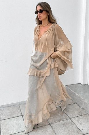 Loose Bat Sleeve Sheer ChiffonMaxi Dress Cover-Up