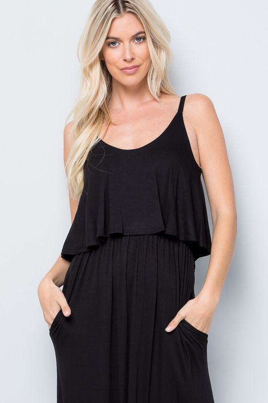 Solid Jersey Maxi Dress With Side Pocket