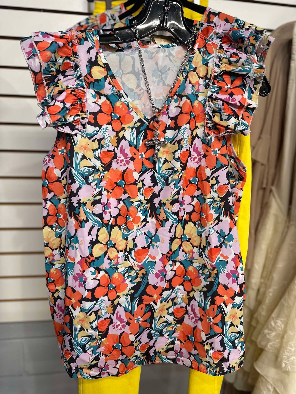 Multicolor Boho Floral Print Ruffle Blouse