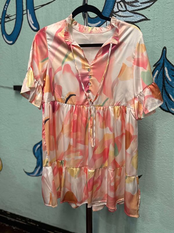 Geometric Ruffled Short Sleeve Dress