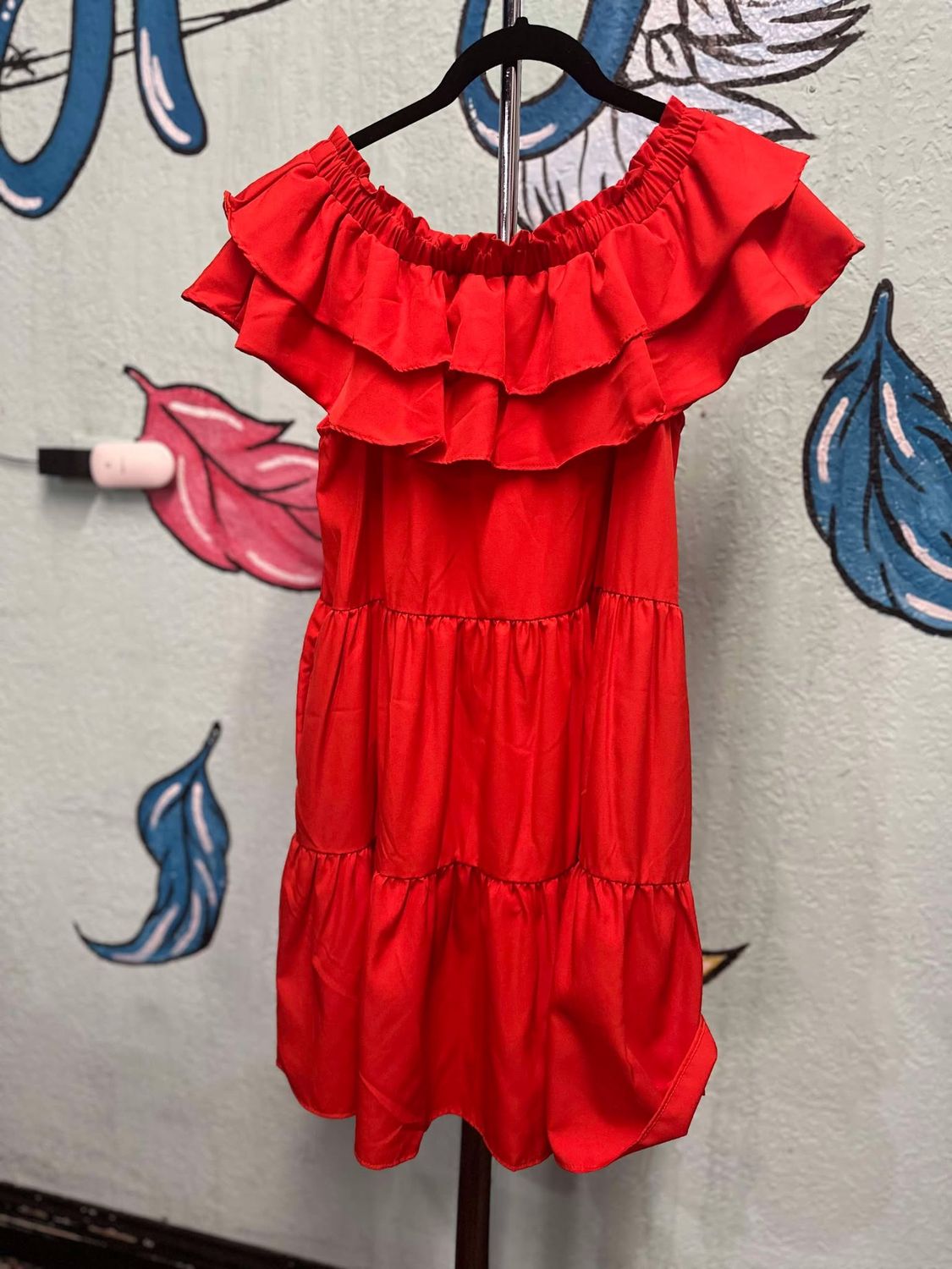 Off Shoulder Frill Hem Dress