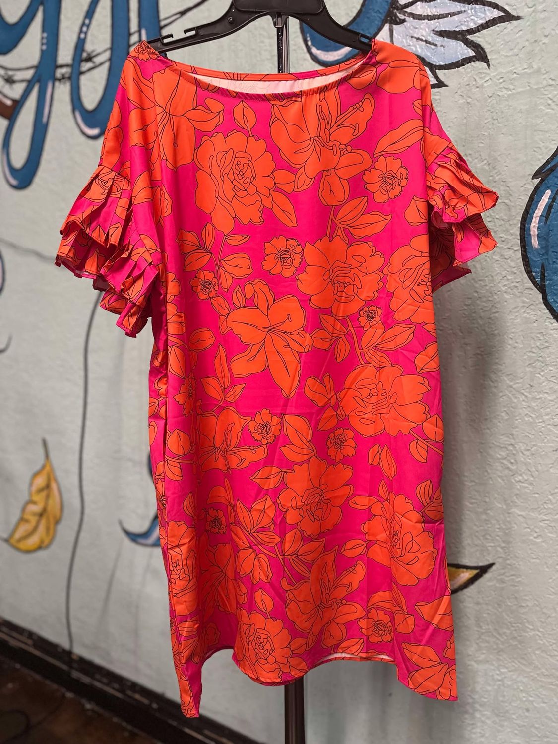 Pink Ruffle Sleeve Floral Dress