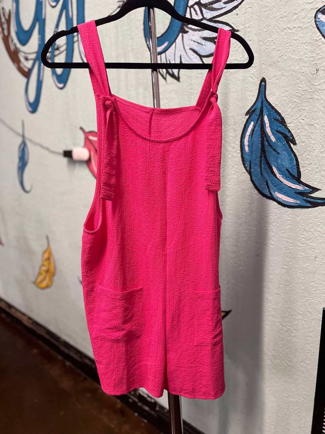 Adjustable Straps Pocketed Textured Romper