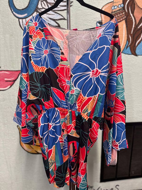 Floral Print Bell Sleeve Romper