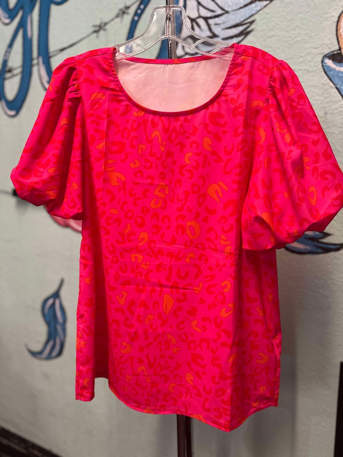 Rose Leopard Puff Sleeve Top
