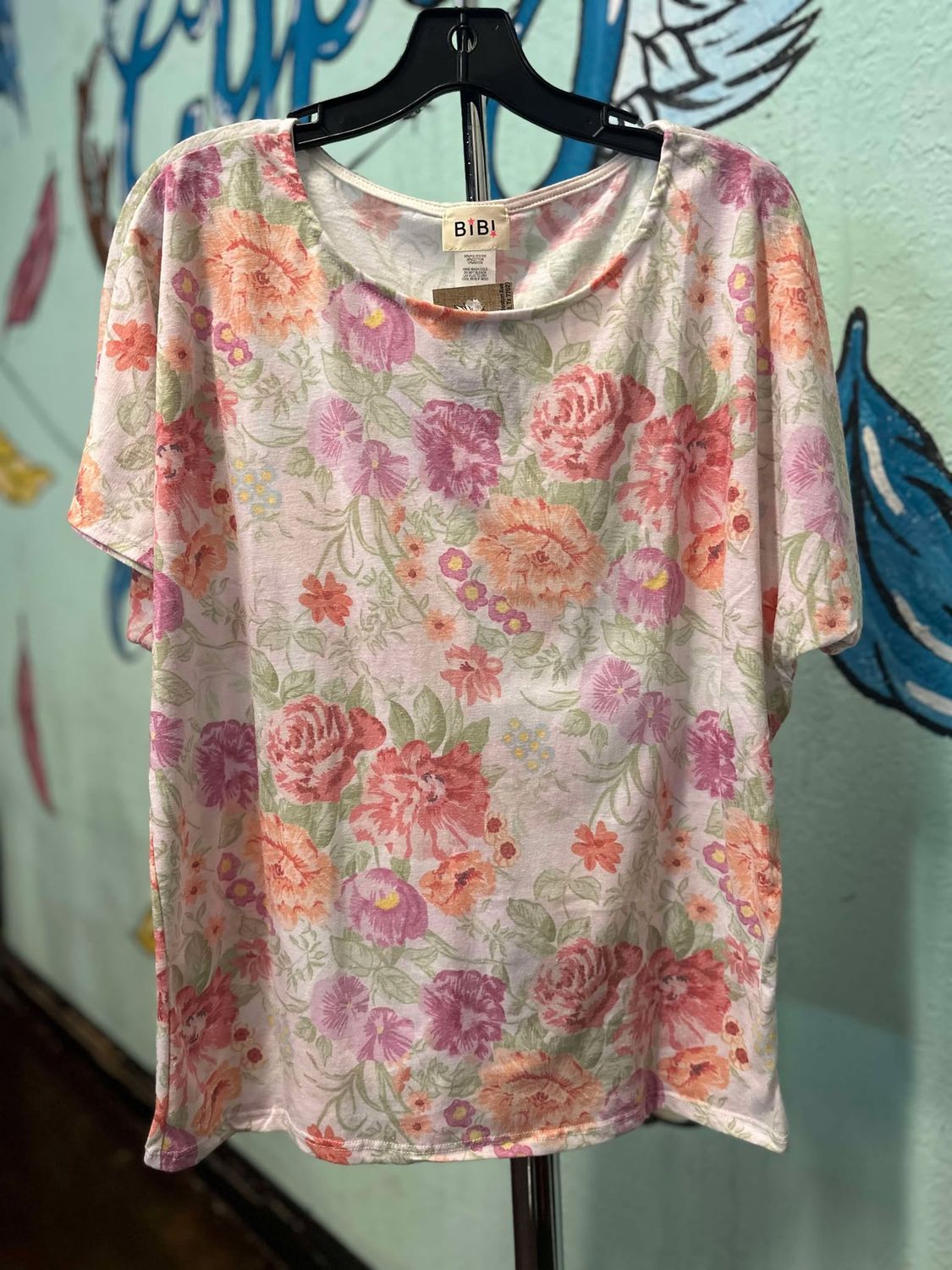 Floral Print Short Dolman Sleeve Top