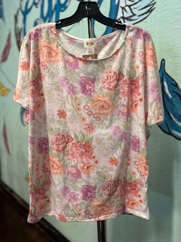 Floral Print Short Dolman Sleeve Top