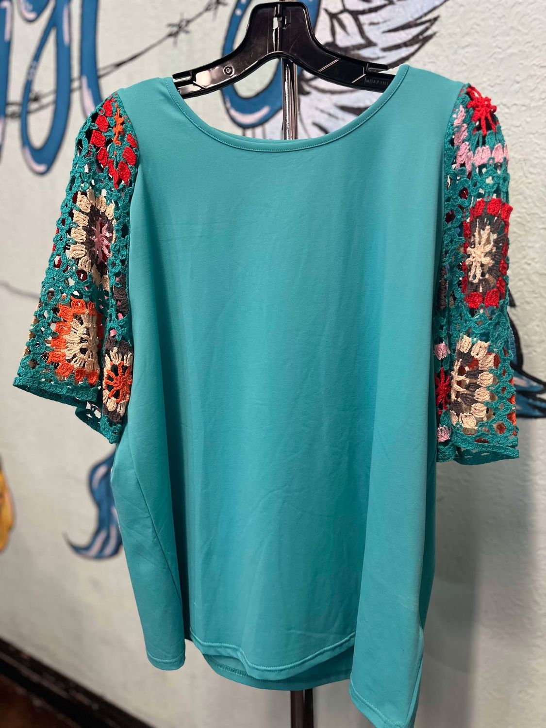 Teal Blue Crochet Sleeve