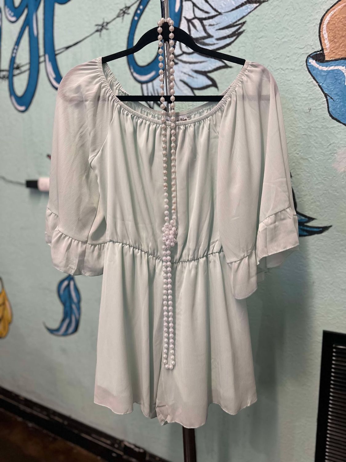 Mint Jumper With Flowy Sleeves