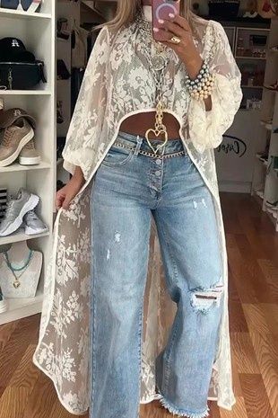 Floral Lace Long Kimono