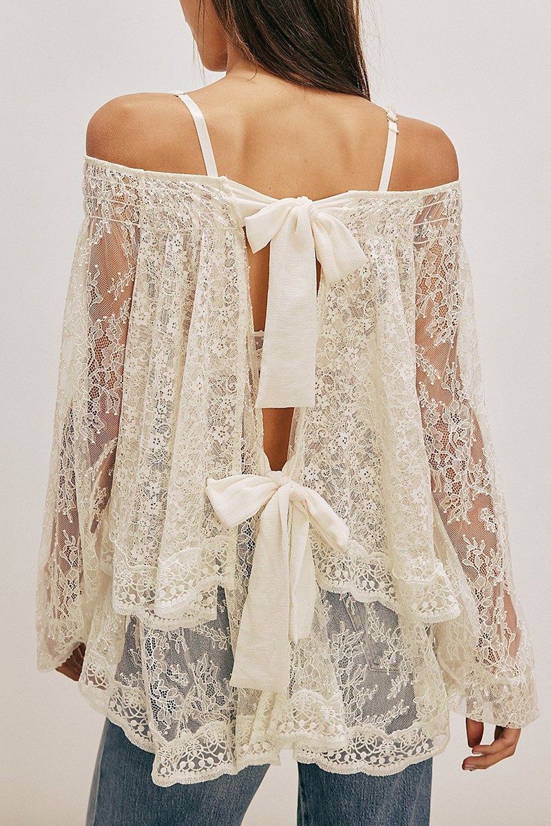 Off Shoulder Tiered Lace Blouse