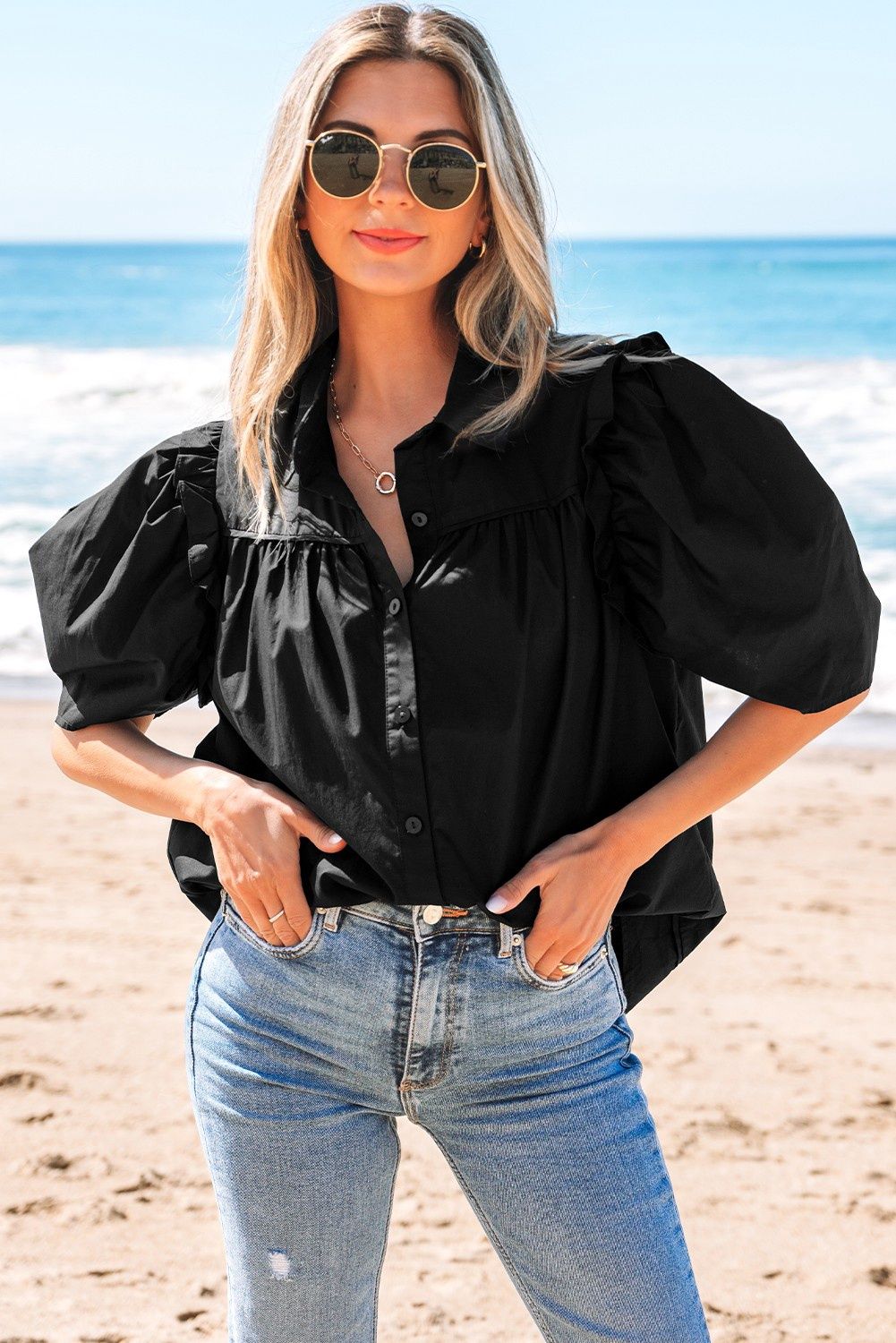 Crisp Puff Sleeve Loose Shirt