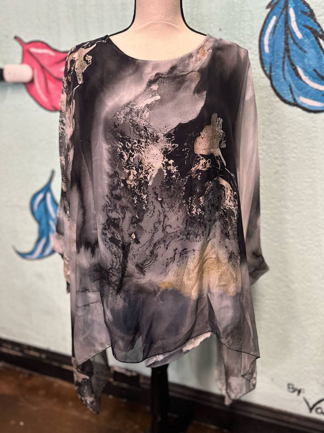 Silk Abstract Classic Top, Color: Black, Size: O/S