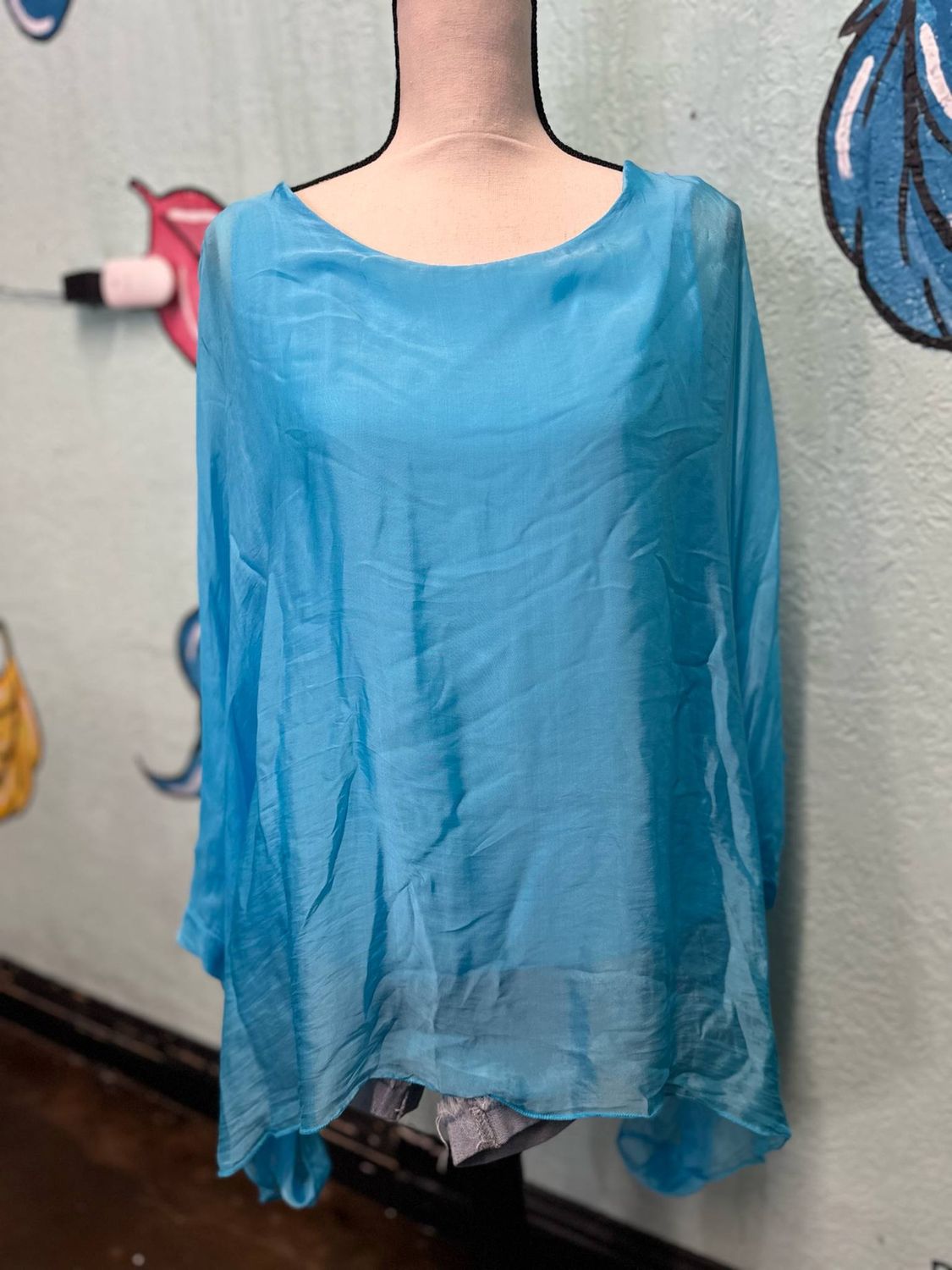 Silk Clasic Top, Color: Turquoise, Size: O/S
