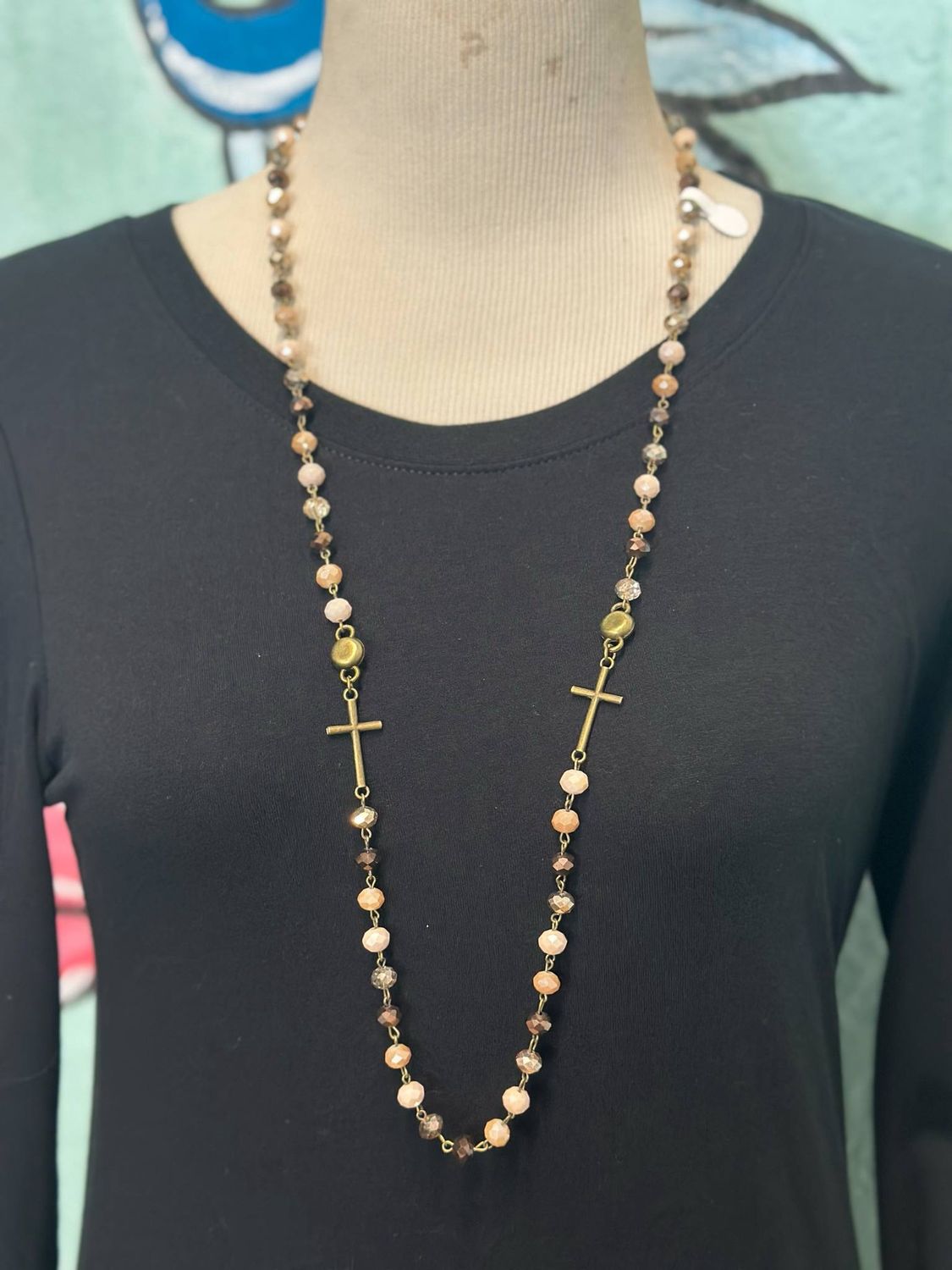 Multi Color Beaded Double Cross Necklace