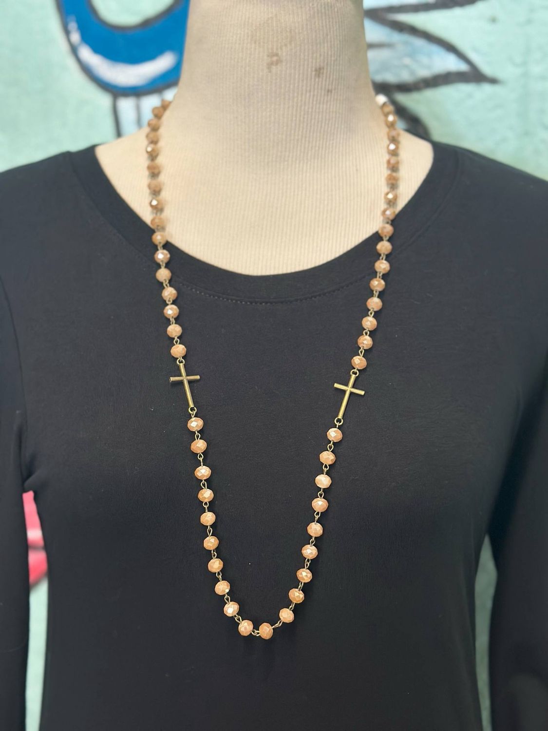 Neutral beaded Cross Necklace