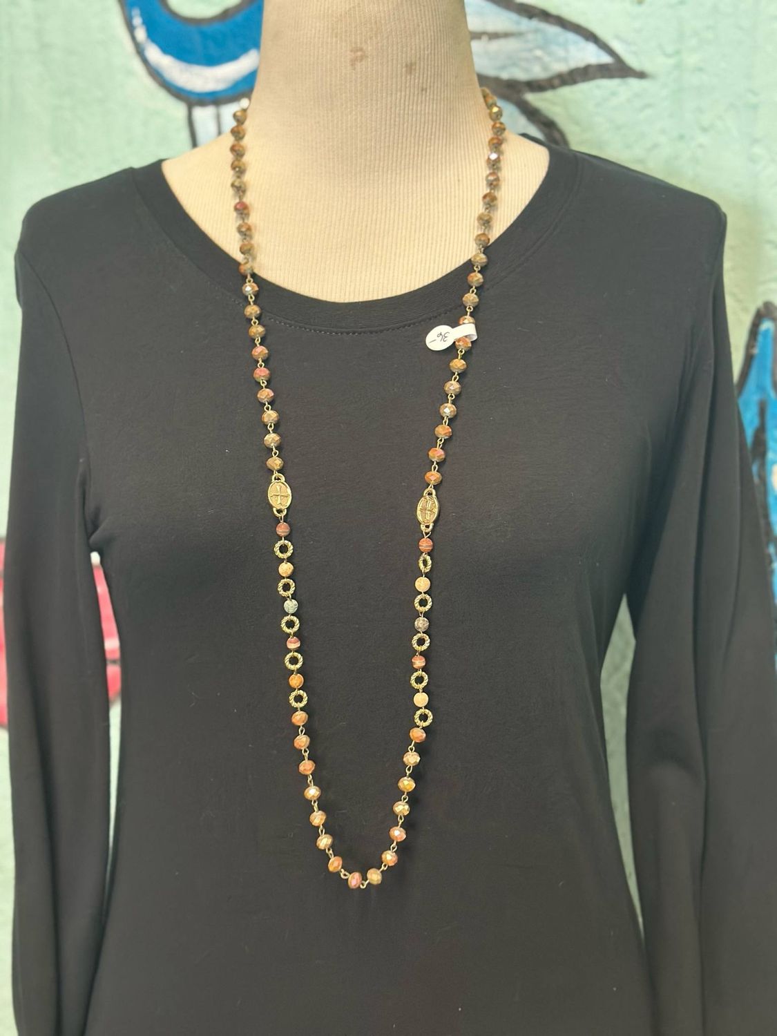 Gold Cross Medallion Crystal Beaded